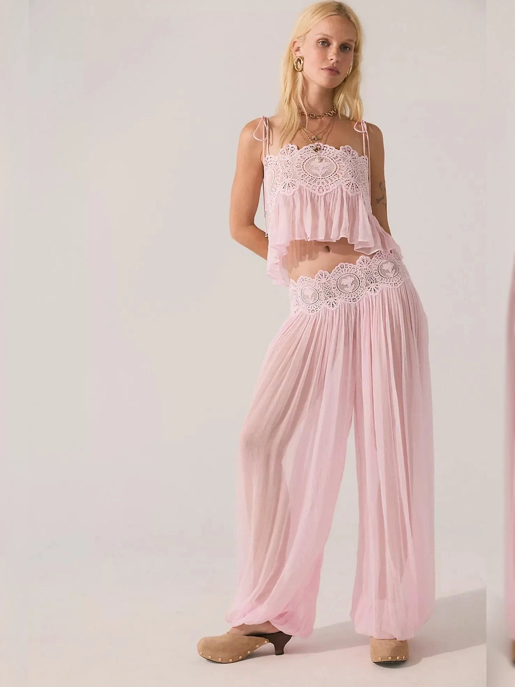 Floral Guipure Lace High Waist Balloon Pants