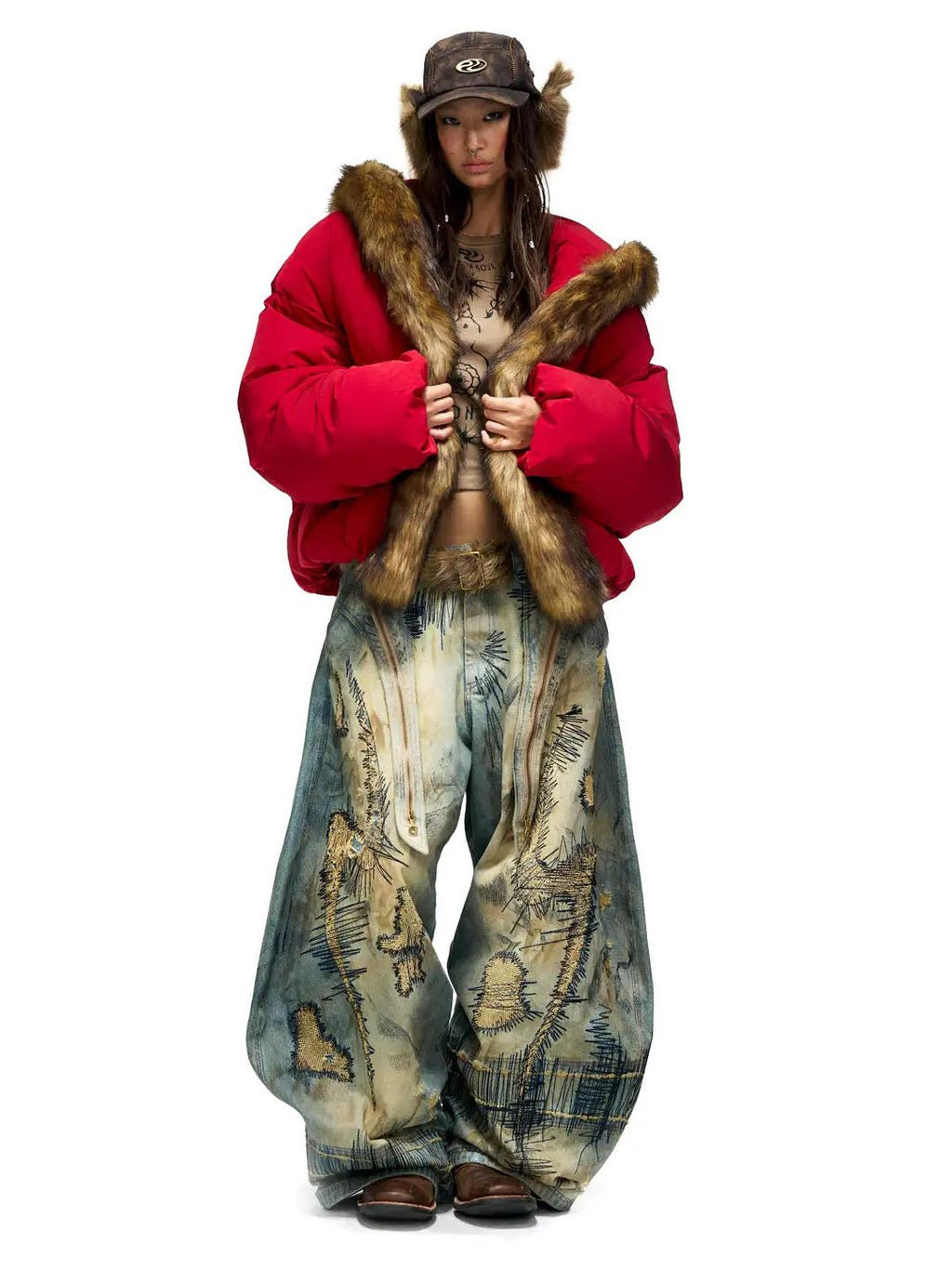 Plato-Dyed Embroidered Scimitar Jeans