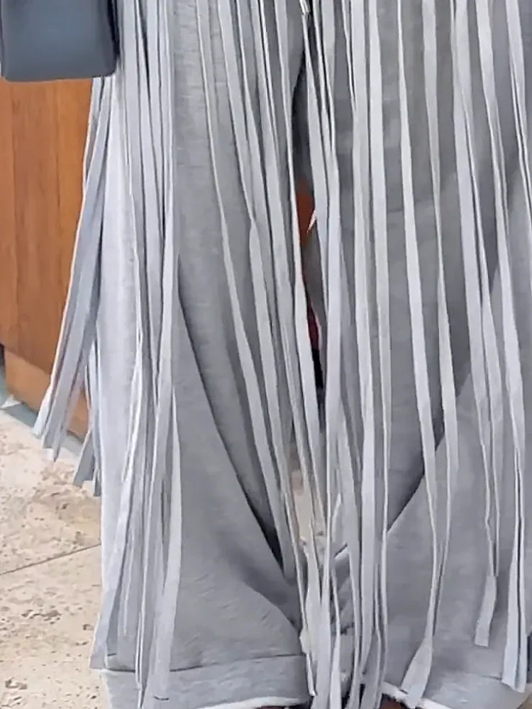 Grey Loose Fringe Pants