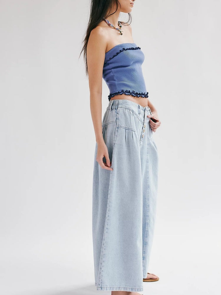 Pleated Front Button Jeans