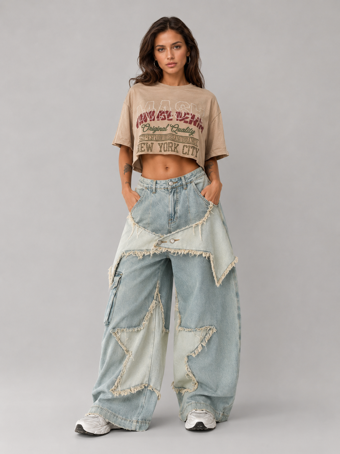 Star Patch Frayed Cargo Jeans